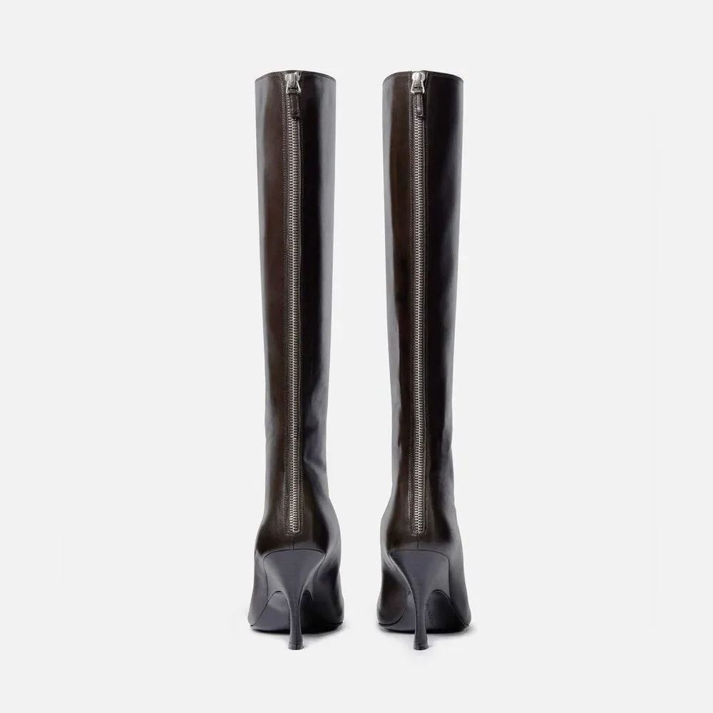 Stella McCartney Elsa Knee-High Heeled Boots, Brown, NWT, Size 38